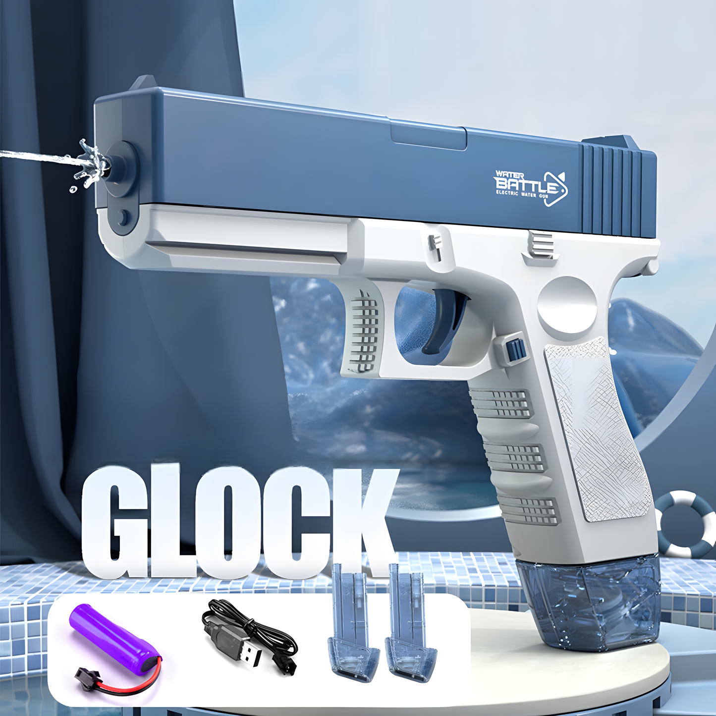 Blue GLOCK Electric Water Gun for summer playtime